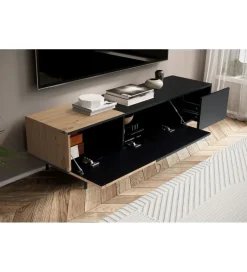 Stolik pod TV BONNA 150 cm czarna z optyką dębu