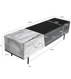 Stolik pod TV BONNA 150 cm czarna z optyką białego marmuru