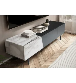 Stolik pod TV BONNA 150 cm czarna z optyką białego marmuru