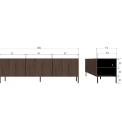 Stolik pod TV BONO 180 cm drewno jesion ciemny brązowy