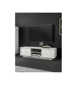 Stolik pod TV CARRARA 139 cm w optyce białego marmuru