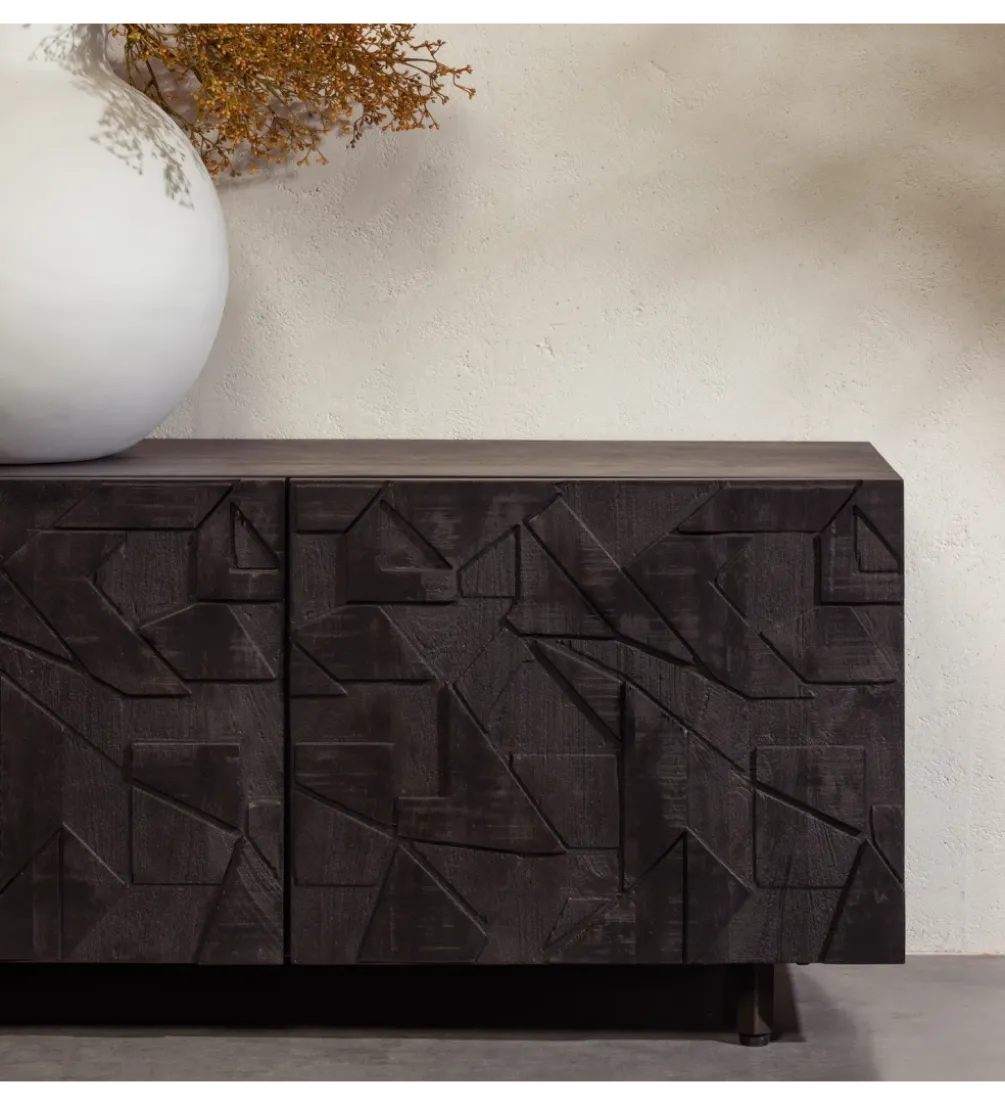Stolik pod TV COUNTER 160 cm drewno mango czarna