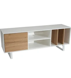 Stolik pod TV GRASSE 150 cm biały z dodatkiem koloru dębowego