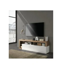 Stolik pod Tv HAMBURG 184 cm biała z dodatkiem dąb Mercure