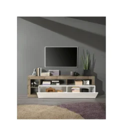 Stolik pod TV HAMBURG 184 cm biały z dodatkiem klon Pero