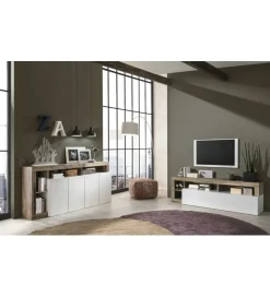Stolik pod TV HAMBURG 184 cm biały z dodatkiem klon Pero