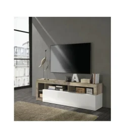 Stolik pod TV HAMBURG 184 cm biały z dodatkiem klon Pero