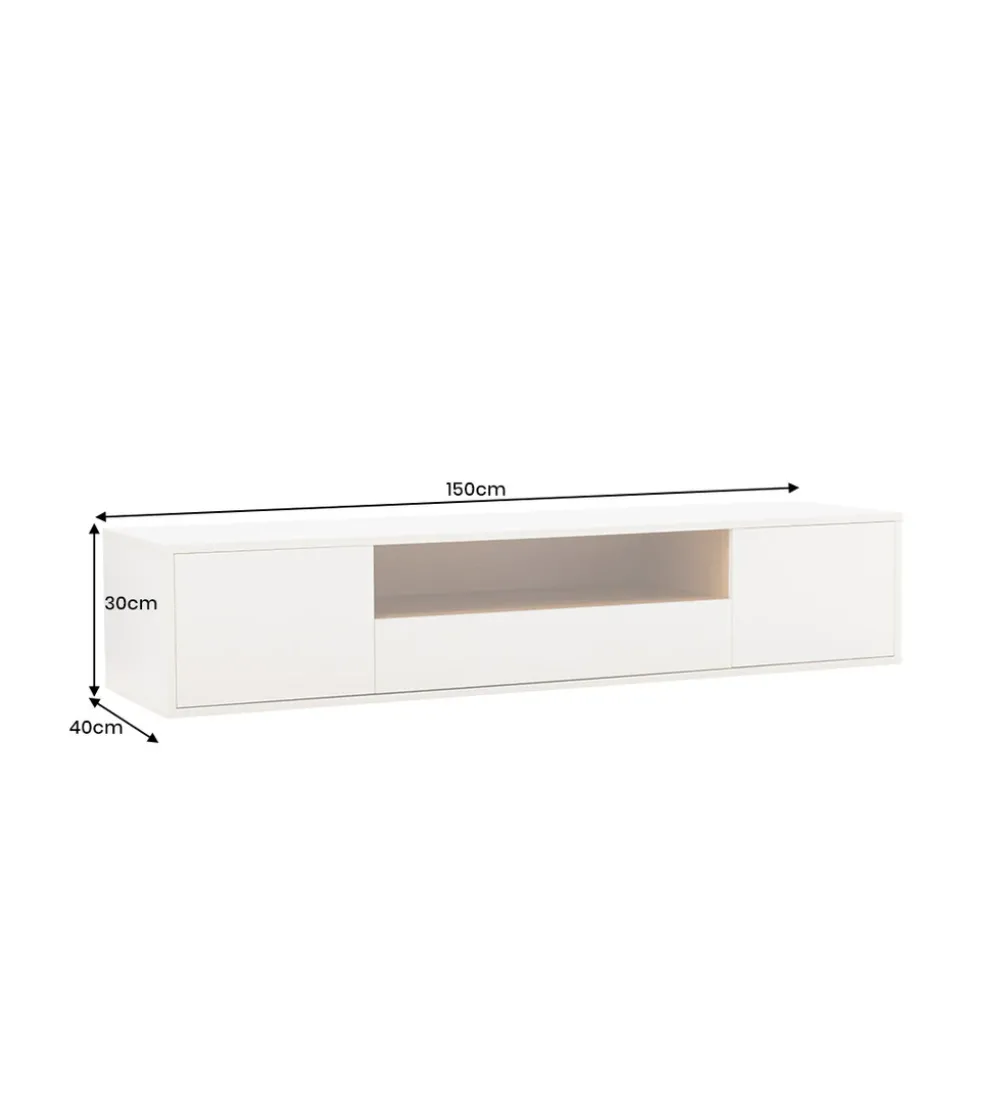 Stolik pod TV LOFT wiszący 150 cm biało naturalny