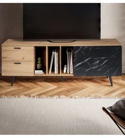 Stolik pod TV MELIOR III150 cm w kolorze dąb z dodatkiem optyki marmuru