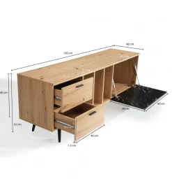 Stolik pod TV MELIOR III150 cm w kolorze dąb z dodatkiem optyki marmuru