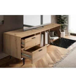 Stolik pod TV MELIOR III150 cm w kolorze dąb z dodatkiem optyki marmuru