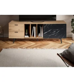 Stolik pod TV MELIOR III150 cm w kolorze dąb z dodatkiem optyki marmuru