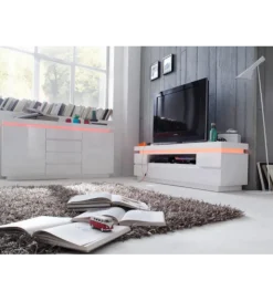 Stolik pod TV OCEAN 175 cm biały z oświetleniem