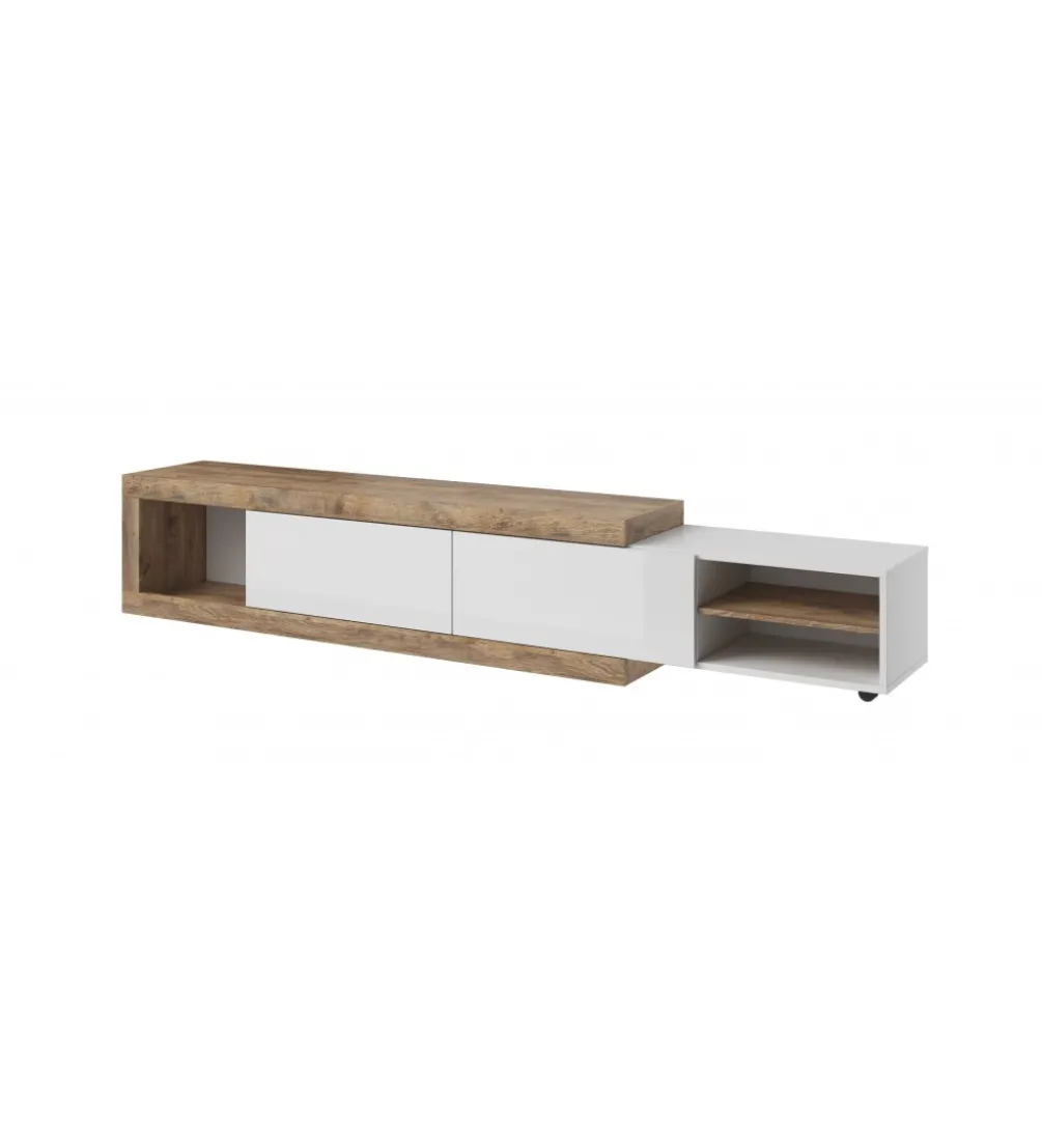 Stolik pod TV SINTRA 200 cm - 241 cm biały z dodatkiem koloru Dąb Samdal