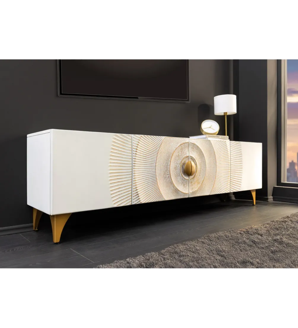 Stolik pod TV SWEET GOLDEN SUNSET 180 cm drewno mango biała