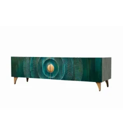 Stolik pod TV SWEET GOLDEN SUNSET 180 cm drewno mango turkusowa