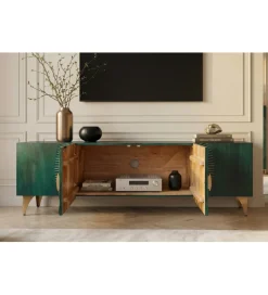 Stolik pod TV SWEET GOLDEN SUNSET 180 cm drewno mango turkusowa