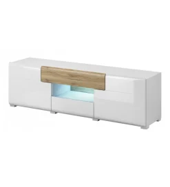 Stolik pod Tv TOLEDO 159 cm biały z dodatkiem koloru dąb san remo
