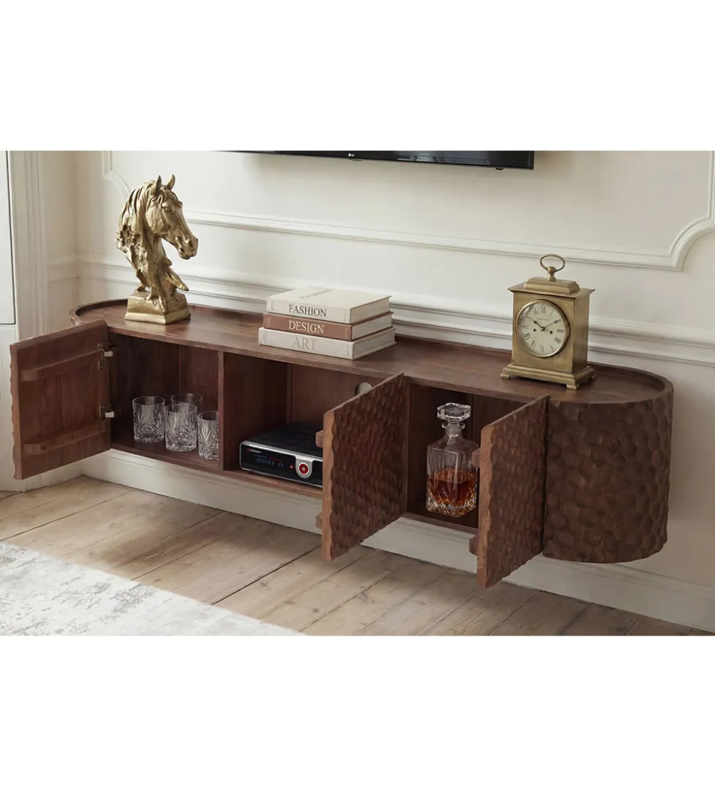 Stolik pod TV wiszący ADLON 160 cm drewno mango wzór 3D