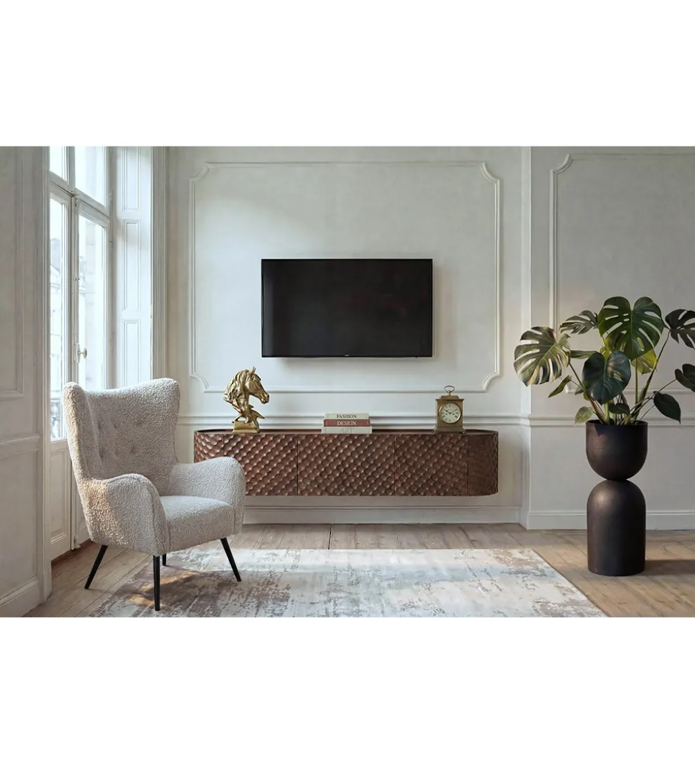Stolik pod TV wiszący ADLON 160 cm drewno mango wzór 3D