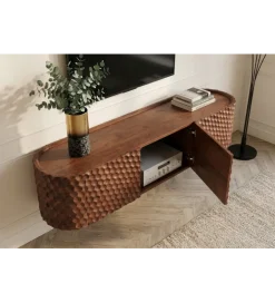 Stolik pod TV wiszący ADLON 160 cm drewno mango wzór 3D
