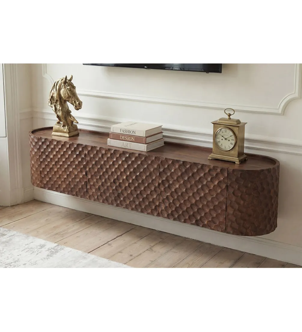 Stolik pod TV wiszący ADLON 160 cm drewno mango wzór 3D