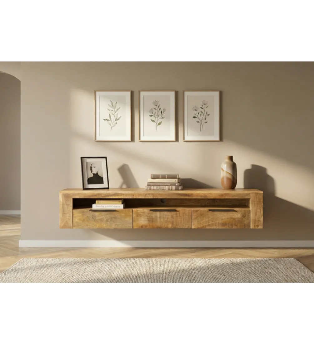 Stolik pod TV wiszący IRON CRAFT 160 cm drewno mango