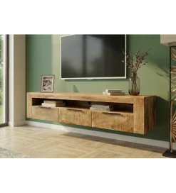 Stolik pod TV wiszący IRON CRAFT 160 cm drewno mango