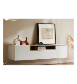 Stolik pod TV wiszący LOFT 160 cm biało naturalna