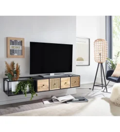 Stolik pod TV wiszący SANDINO 150 cm drewno mango