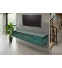 Stolik pod TV wiszący SWEET GOLDEN SUNSET 160 cm drewno mango turkusowy