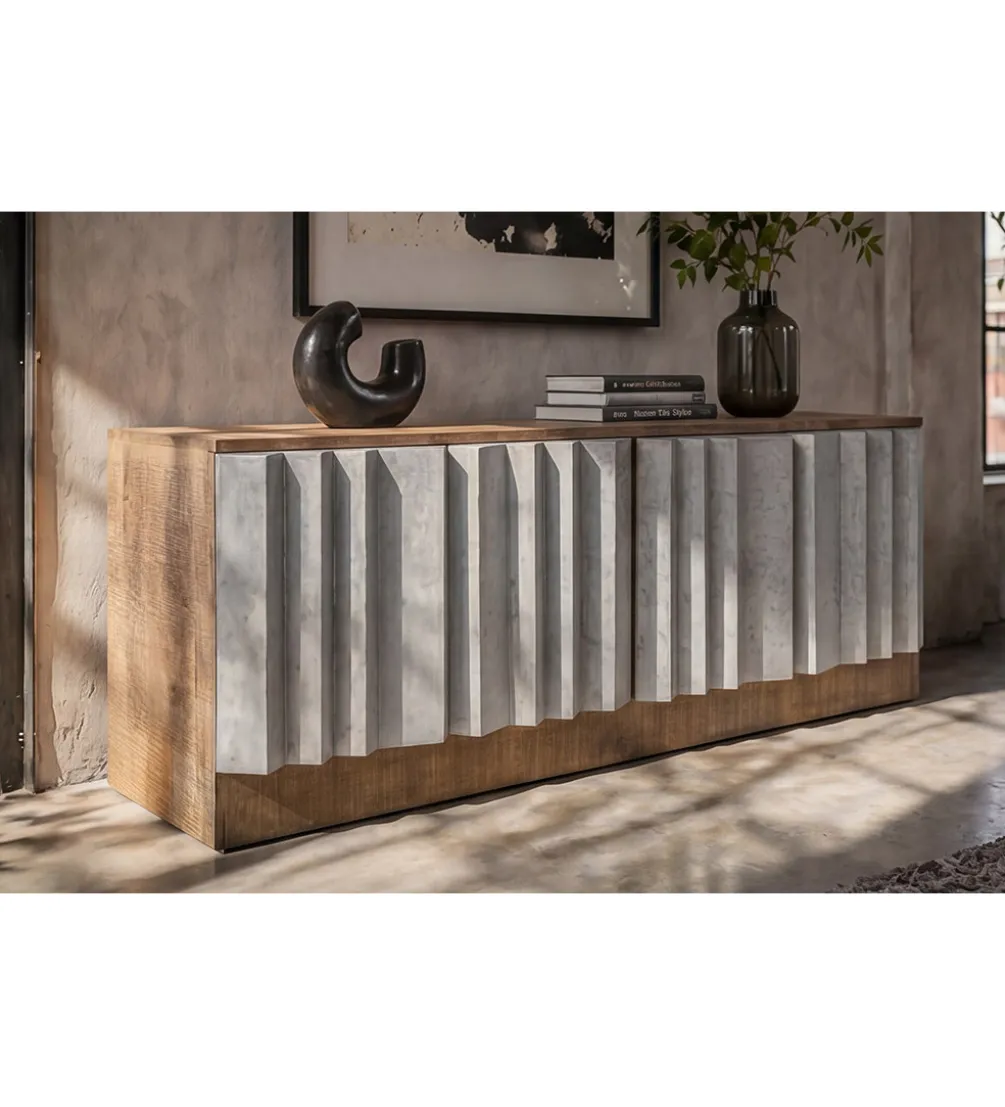Stolik pod TV ZALVERO 150 cm drewno mango srebrny front