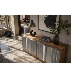 Stolik pod TV ZALVERO 150 cm drewno mango srebrny front