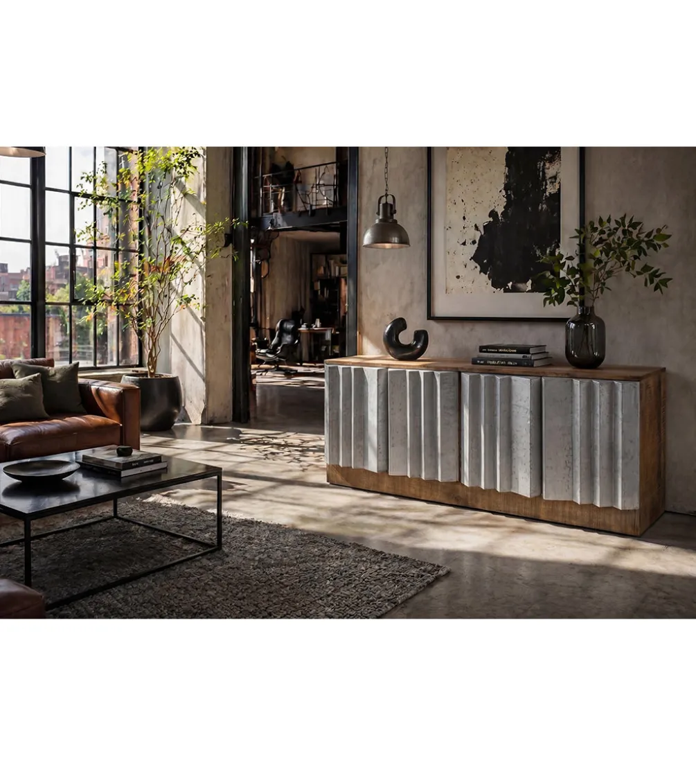 Stolik pod TV ZALVERO 150 cm drewno mango srebrny front