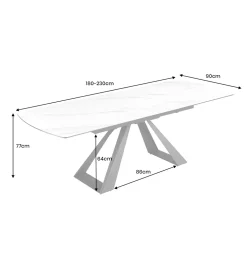Stół rozkładany CONCORD 180 do 230 cm ceramika w optyce białego marmuru