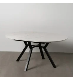 Stół rozkładany JAMEOX 120 cm czarny blat ceramika w optyce marmuru