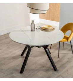 Stół rozkładany JAMEOX 120 cm czarny blat ceramika w optyce marmuru