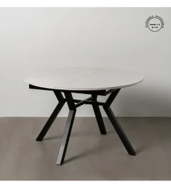 Stół rozkładany JAMEOX 120 cm czarny blat ceramika w optyce marmuru