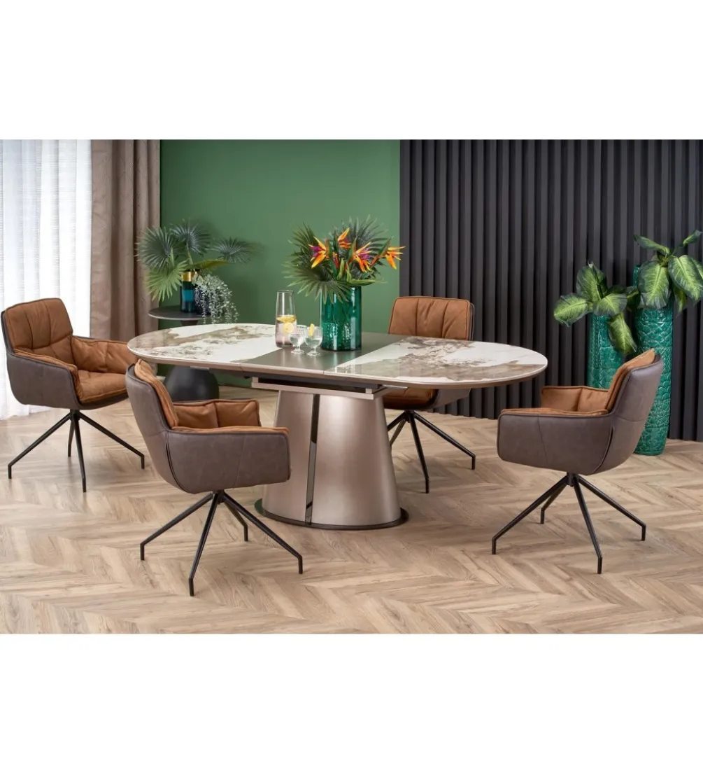 Stół rozkładany ROBINSON 160 cm - 200 cm ceramika w optyce beżowego marmuru