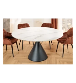 Stół SIGNATURE 135 cm okrągły blat ceramika w optyce białego marmuru