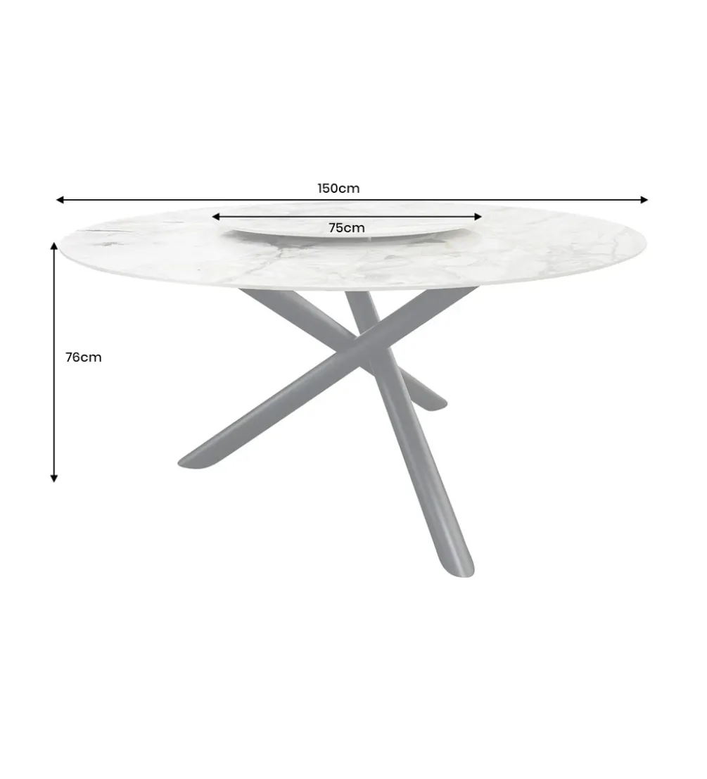 Stół SPIN 150 cm ceramiczny marmur biały z obrotowym wynajmowanym blatem