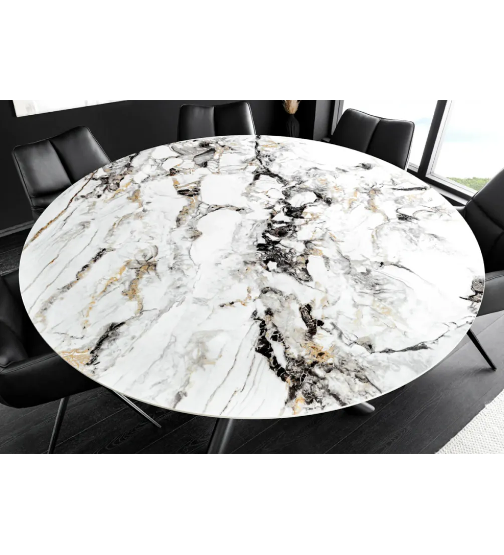 Stół SPIN 150 cm ceramiczny marmur biały z obrotowym wynajmowanym blatem