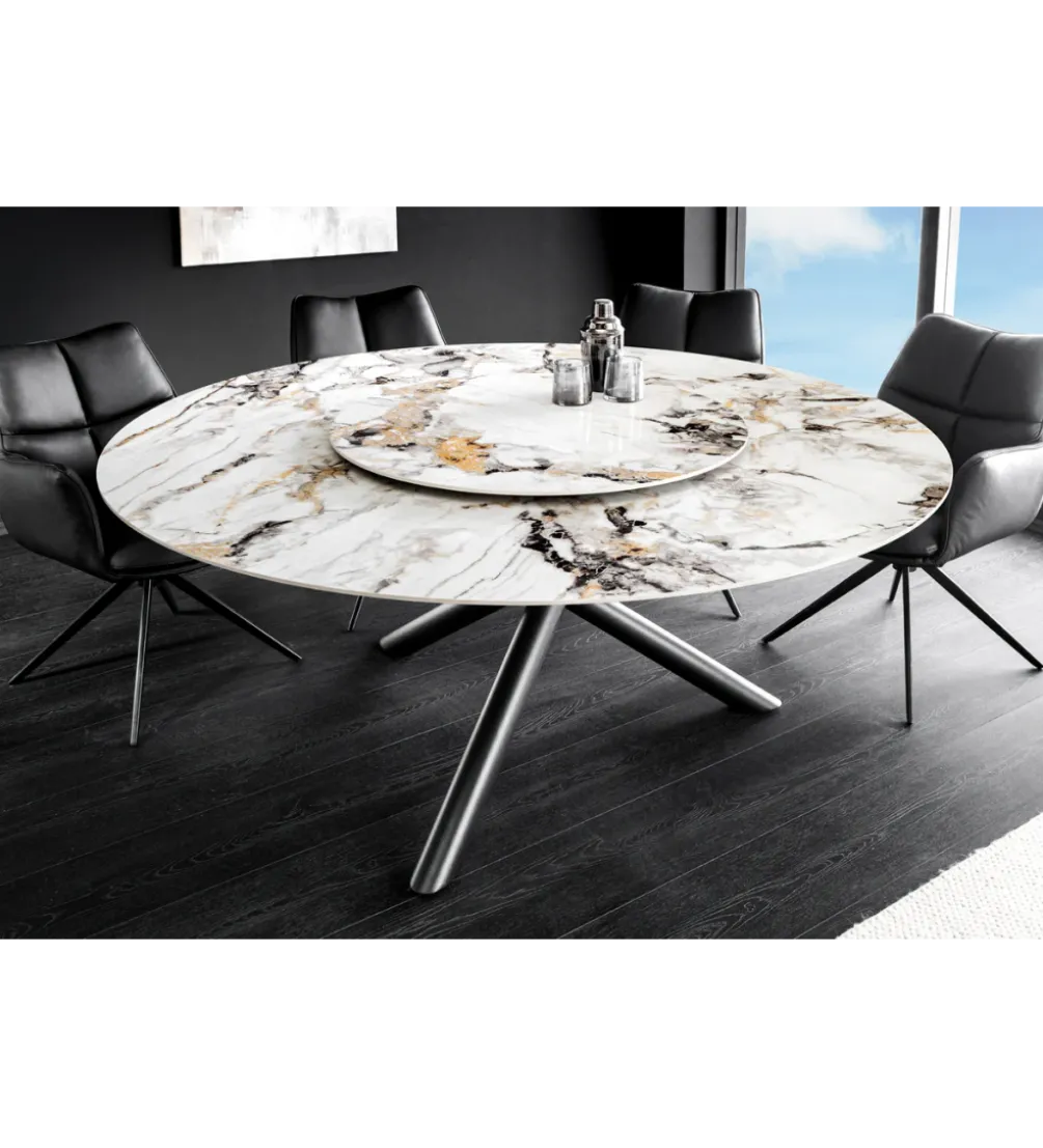 Stół SPIN 150 cm ceramiczny marmur biały z obrotowym wynajmowanym blatem
