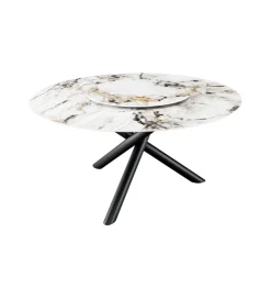 Stół SPIN 150 cm ceramiczny marmur biały z obrotowym wynajmowanym blatem
