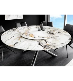 Stół SPIN 150 cm ceramiczny marmur biały z obrotowym wynajmowanym blatem