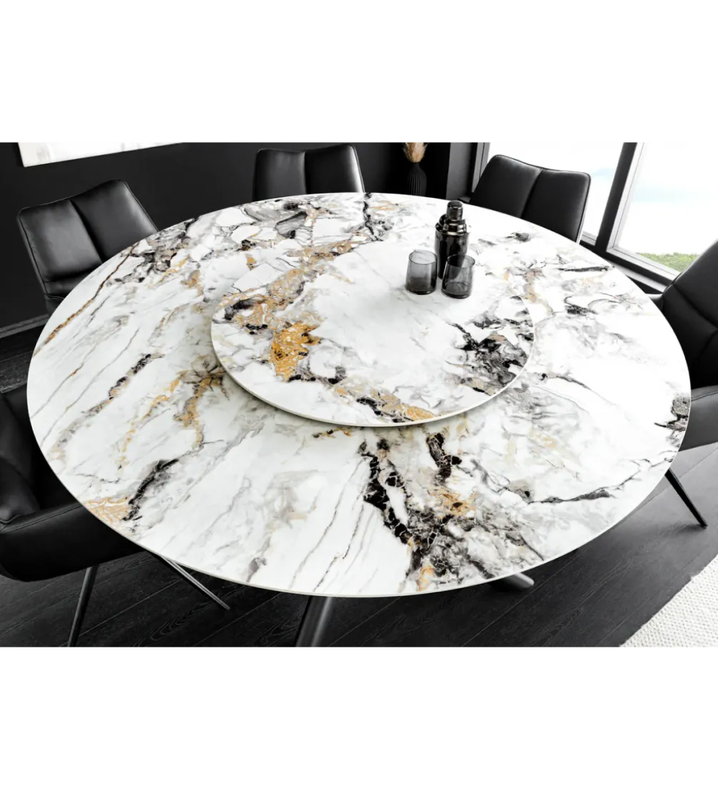 Stół SPIN 150 cm ceramiczny marmur biały z obrotowym wynajmowanym blatem