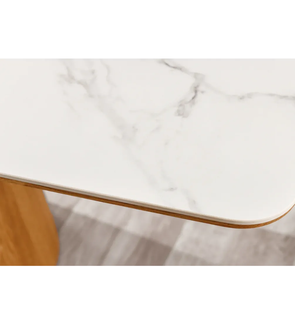 Stół UNIQUE 200 cm drewno dębowe biały ceramiczny blat