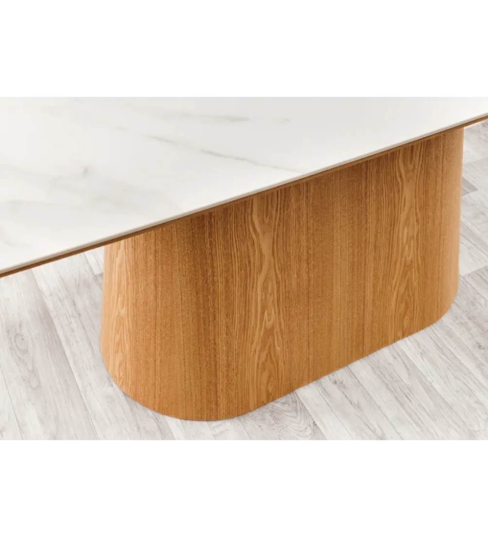 Stół UNIQUE 200 cm drewno dębowe biały ceramiczny blat