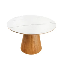 Stół UNIQUE 120 cm drewno dębowe blat ceramika w optyce białego marmuru