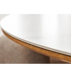 Stół UNIQUE 120 cm drewno dębowe blat ceramika w optyce białego marmuru